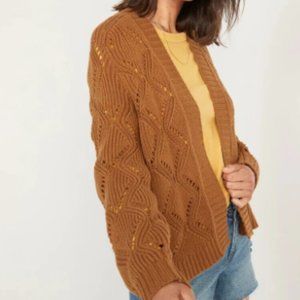 Old Navy Pointelle Knit Open-Front Cardigan Golden Brown- Size L